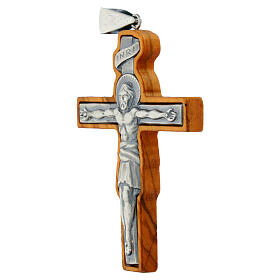 925 Silver and Olive Wood Crucifix Pendant, 8x6 cm