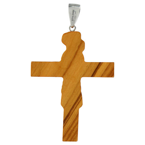 925 Silver and Olive Wood Crucifix Pendant, 8x6 cm 3
