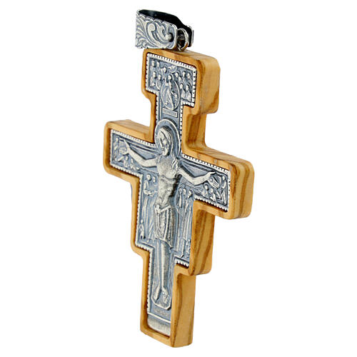 Crucifix de Saint-Damien argent 925 bois d'olivier 8x6 cm 2