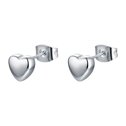 Orecchini lobo cuore piccolo bombato acciaio inox 1