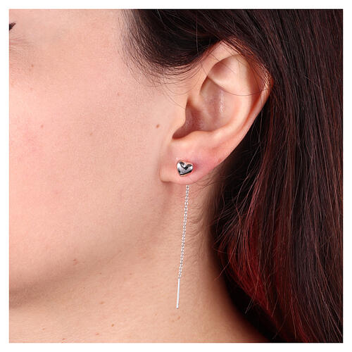 Stainless Steel Sliding Drop Earrings with Domed Heart 2