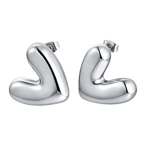 Steel stud earrings, V-shaped heart 1