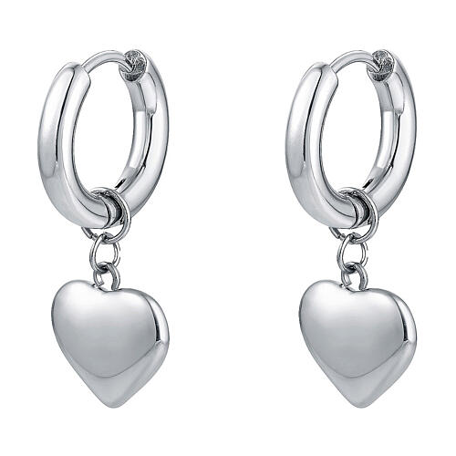 Boucles d'oreilles cercle avec pendentif cœur en acier inoxydable 1