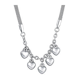 Stainless Steel Mesh Necklace with 5 Heart Charms