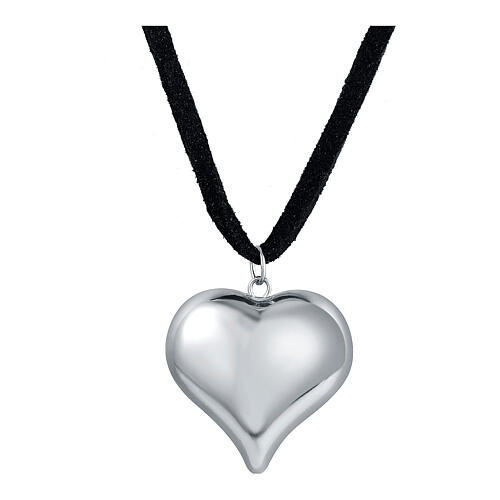 Collana cordino ecopelle con cuore bombato acciaio inox 1