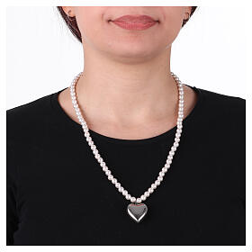 Heart Pendant Pearl Necklace Stainless Steel