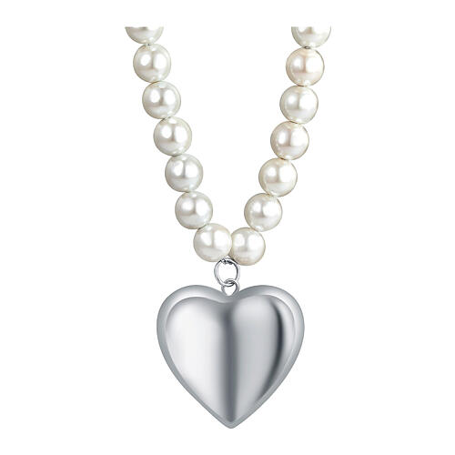 Heart Pendant Pearl Necklace Stainless Steel 1