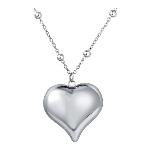 Stainless steel necklace with ball chain and heart-shaped pendant 1