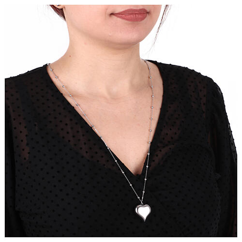 Collana catena pallini cuore pendente acciaio inox 2