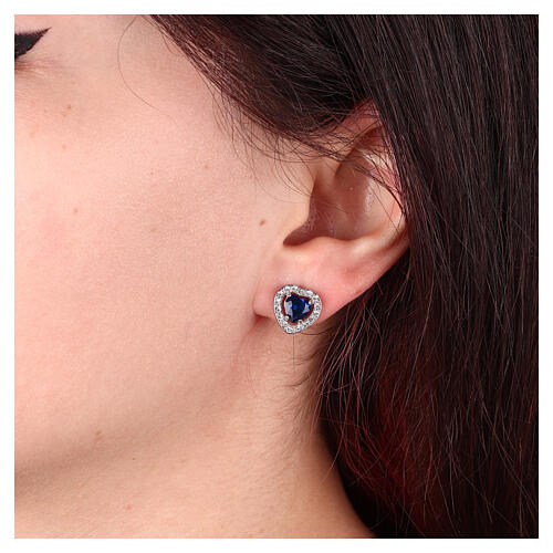 Boucles d'oreilles cœur bleu acier inoxydable zircons 2
