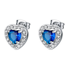 Orecchini zirconi cuore blu acciaio inox