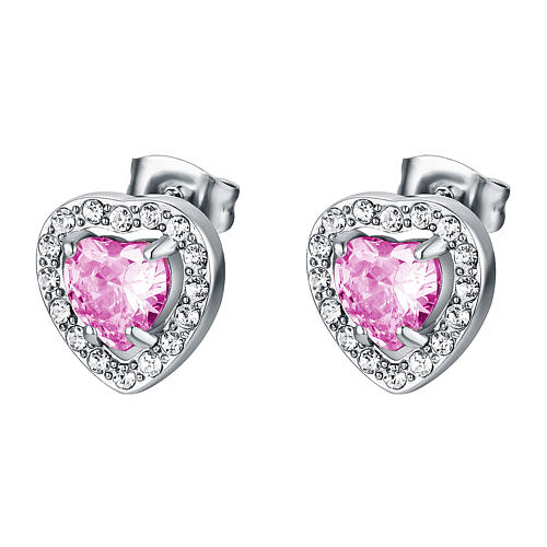Orecchini zirconi cuore rosa acciaio inox 1