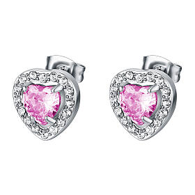 Stainless Steel Pink Zircon Heart Earrings