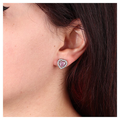 Stainless Steel Pink Zircon Heart Earrings 2