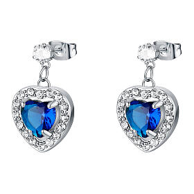 Orecchini punto luce cuore blu pendente zirconi acciaio inox