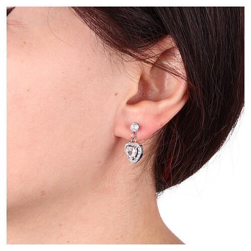 Boucles d'oreilles cœur blanc zircons acier inoxydable 2