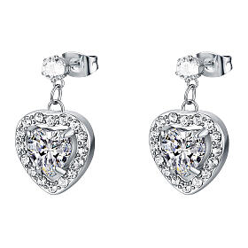 Orecchini punto luce cuore bianco pendente zirconi acciaio inox
