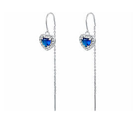 Orecchini saliscendi pendente cuore blu acciaio inox