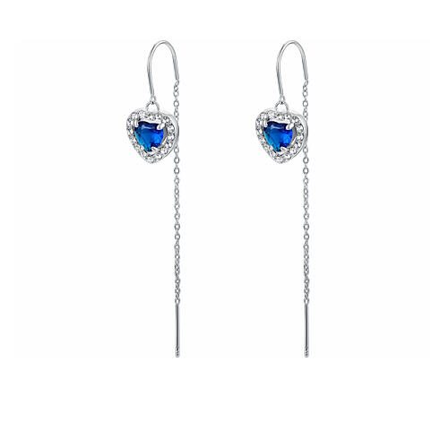 Orecchini saliscendi pendente cuore blu acciaio inox 1