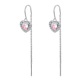 Orecchini saliscendi pendente cuore rosa acciaio inox