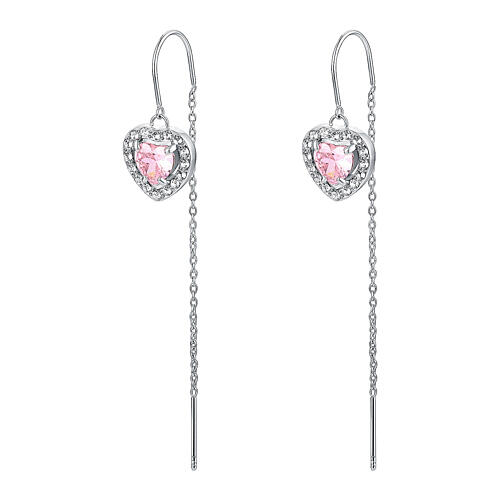 Orecchini saliscendi pendente cuore rosa acciaio inox 1