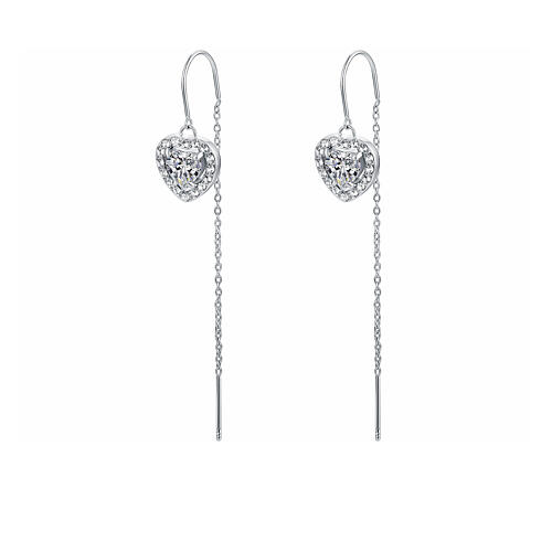 Orecchini saliscendi pendente cuore bianco acciaio inox 1