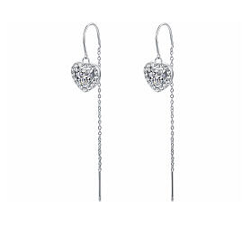 Stainless Steel Sliding Drop Earrings with White Heart Pendant