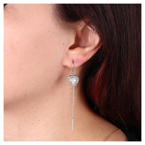 Stainless Steel Sliding Drop Earrings with White Heart Pendant 2