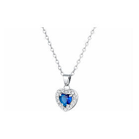 Collana cuore cristallo blu zirconi acciaio inox