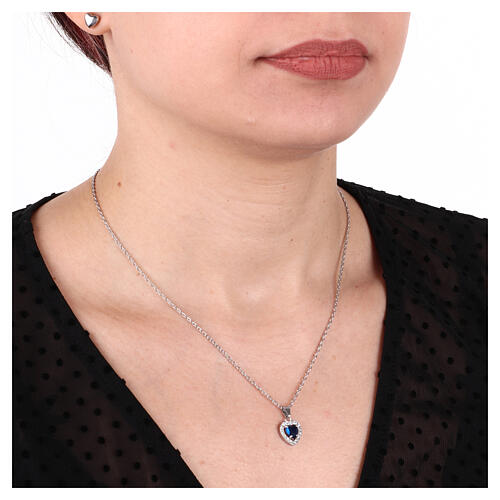 Blue crystal heart necklace with zircons stainless steel 2