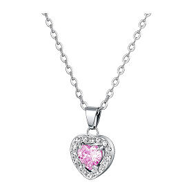 Pink crystal heart necklace stainless steel zircons