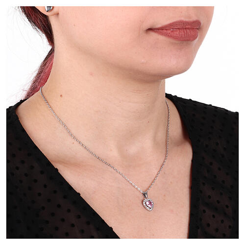 Pink crystal heart necklace stainless steel zircons 2