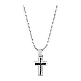 Collana croce sottile con fibra di carbonio  acciaio inox