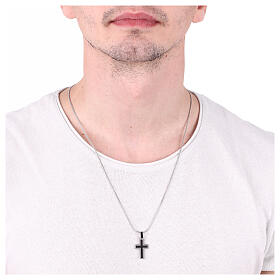 Thin cross necklace with carbon fiber and stainless steel