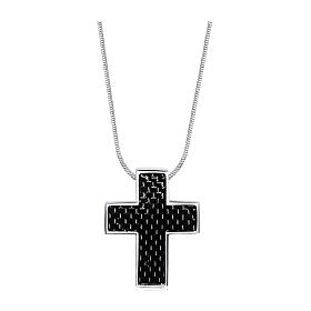 Collana croce spessa con fibra di carbonio acciaio inox
