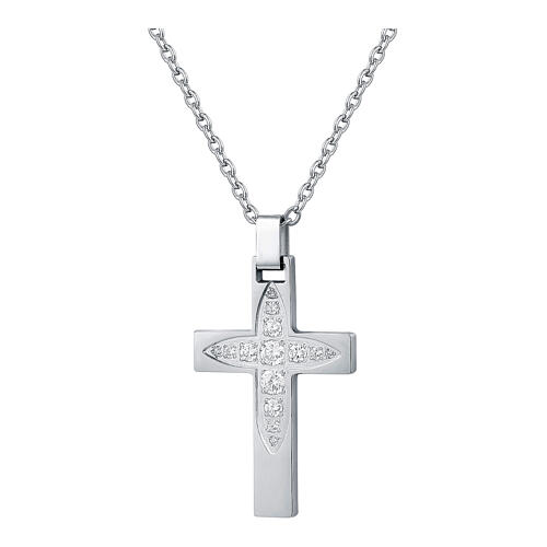 White crystal cross necklace stainless steel 1