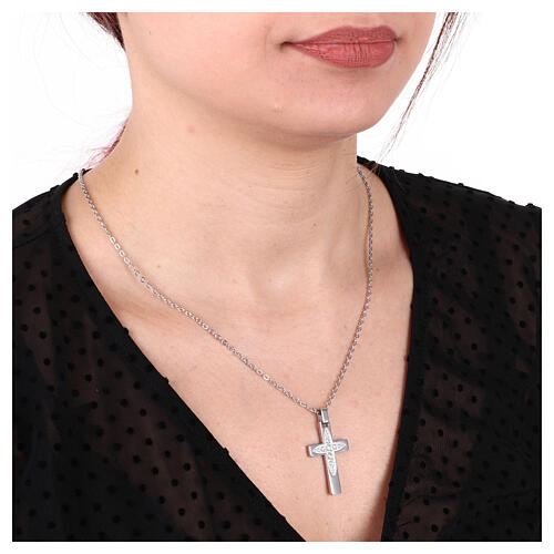 White crystal cross necklace stainless steel 2