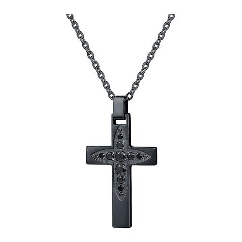 Halskette mit schwarzem Kreuz und schwarzen Kristallen aus Edelstahl 1