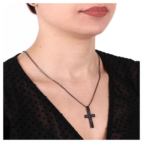 Black cross necklace with black crystals stainless steel 2