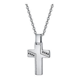 Kette mit Kreuzanhänger und schwarzen Kristallen aus Edelstahl