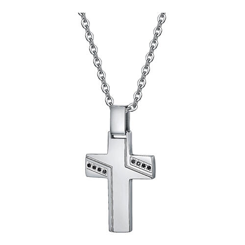 Collana pendente croce cristalli neri acciaio inox 1