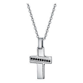 Collana con mini croce e cristalli neri acciaio inox