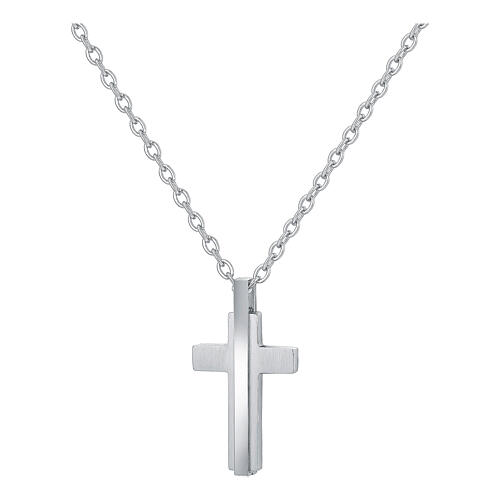 Collier croix en acier inoxydable satiné 1