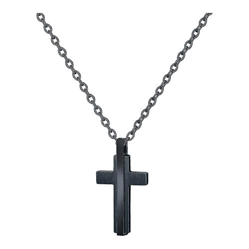 Satin Black Stainless Steel Cross Necklace 1