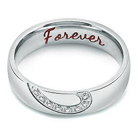 Half-heart ring with white crystals stainless steel