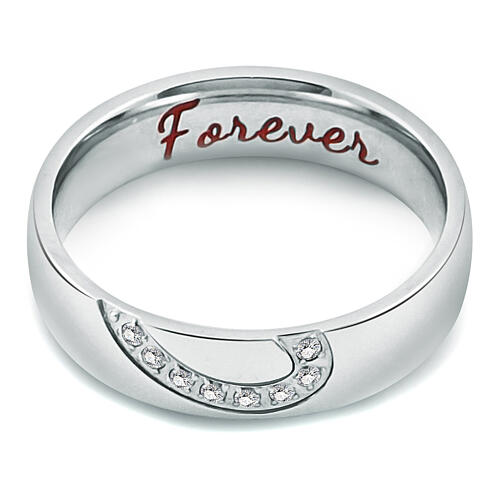 Half-heart ring with white crystals stainless steel 1