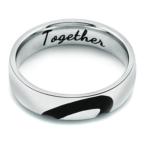 Stainless steel ring with black enamelled half heart 1