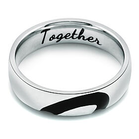 Half Heart Black Enamel Stainless Steel Ring