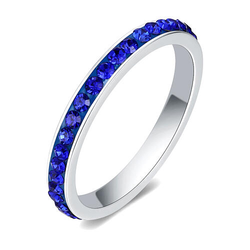 Anello cristalli blu elettrico acciaio inox 1