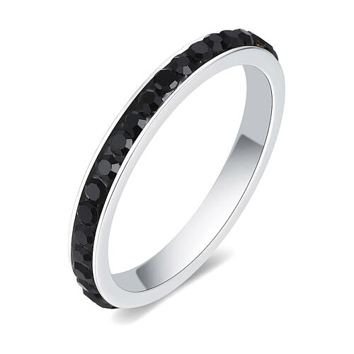 Ring mit schwarzen Kristallen aus Edelstahl 1